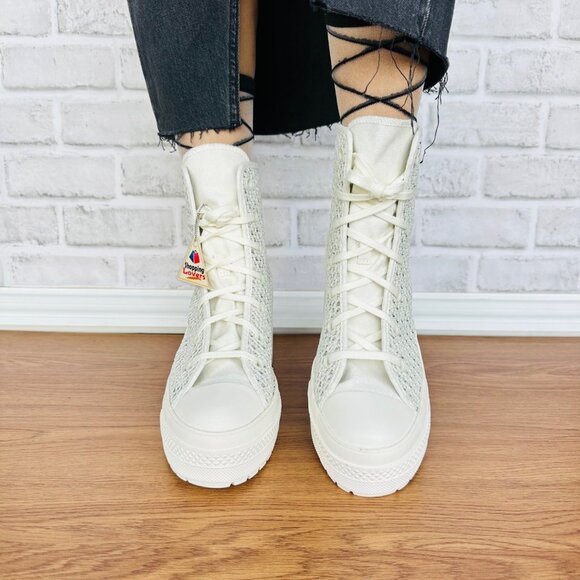 ⭐Converse Chuck 70 De Luxe Heel Platform Knit 9 Women Shoes Boots Egret A07535C⭐ - Picture 4 of 14